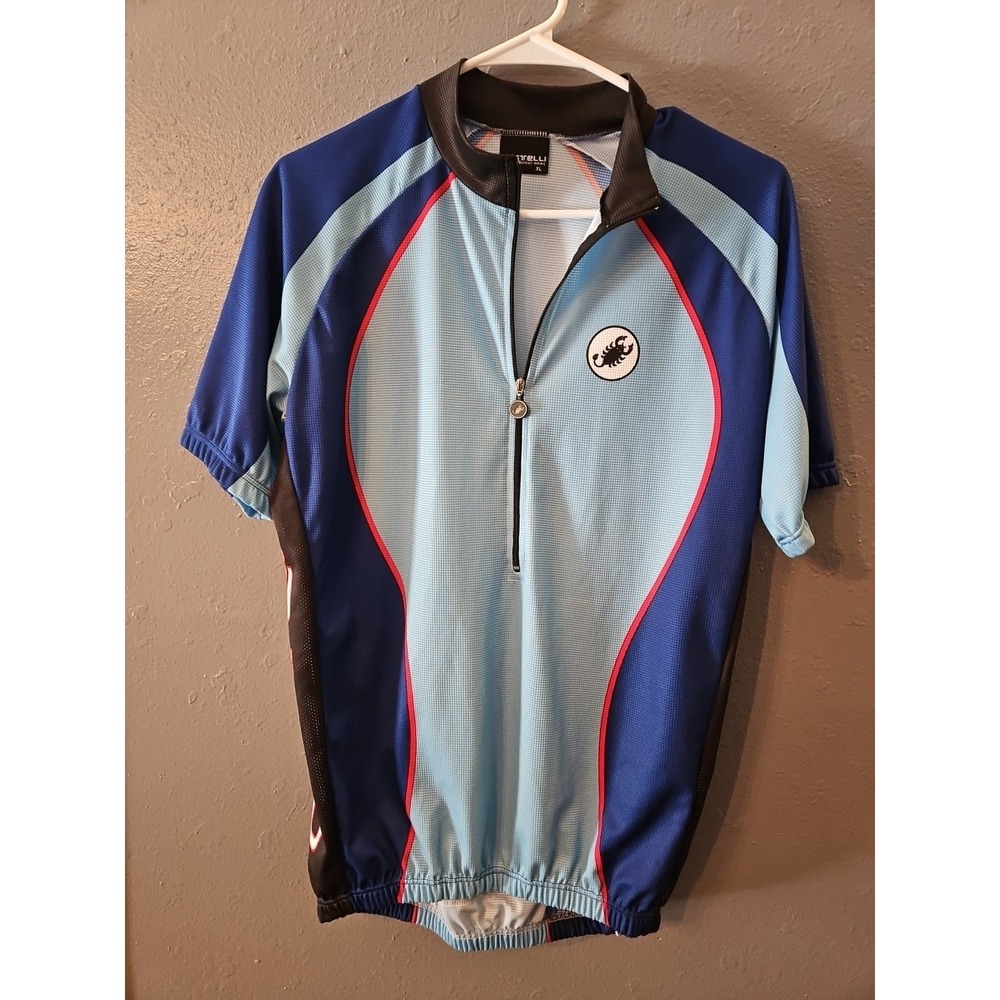 Castelli Shirt‎ XL Blue Cycling Jersey Half 1/2 Zip Classic Short Sleeve(A172)